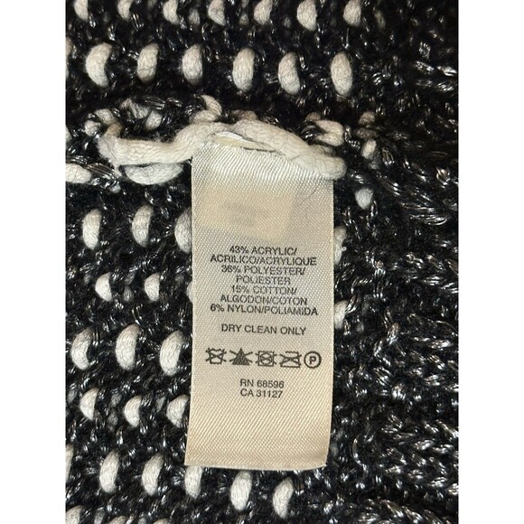 DKNY JEANS XL BLack White silver PONCHO Full Zip Front Chunky Knit Sparkle - Picture 14 of 14